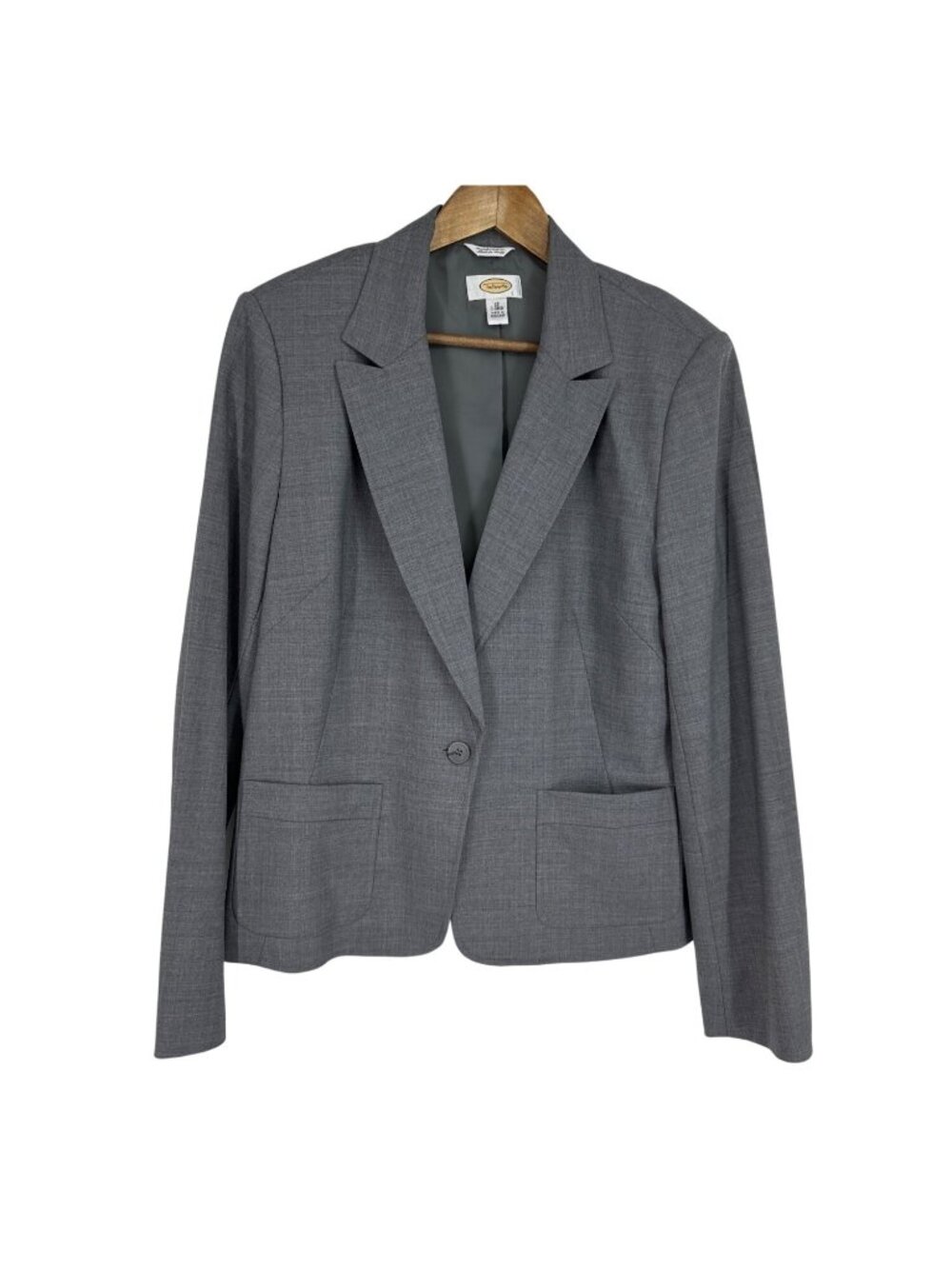 Talbots Women's Gray Single Button Closure Blazer Jacket Size 12 Long